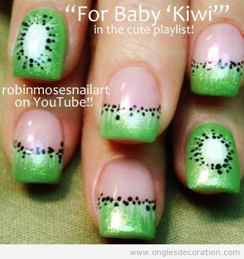 Déco sur ongles, dessin kiwi