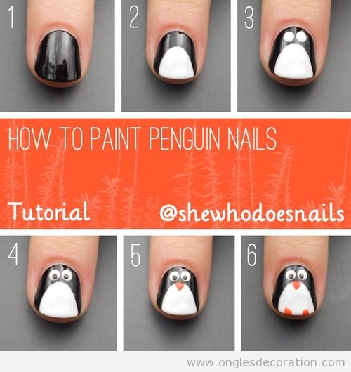 Tuto pas à pas, comment dessiner un  pingouin sur les ongles